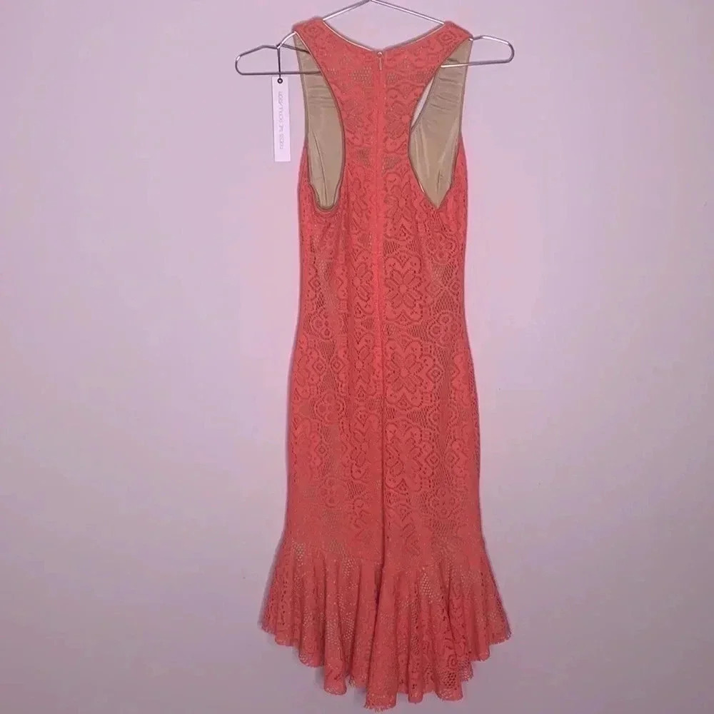 DRESS THE POPULATION 'WENDY" SLEEVELESS LACE CORAL DRESS NWT SIZE SMALL - Picture 8 of 8